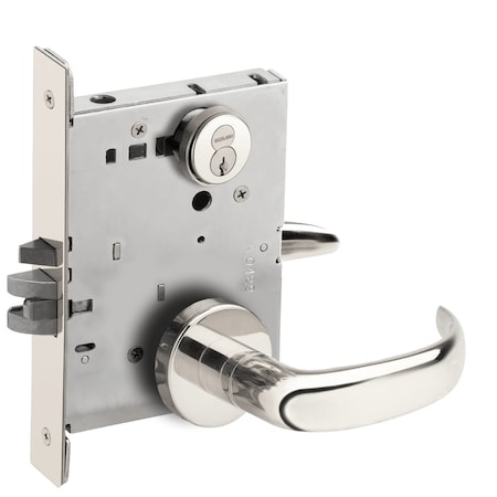 Schlage Grade 1 Entrance Office Mortise Lock, Schlage FSIC With Core, S123 Keyway, 17 Lever, A Rose, Bright L9050R 17A 625
